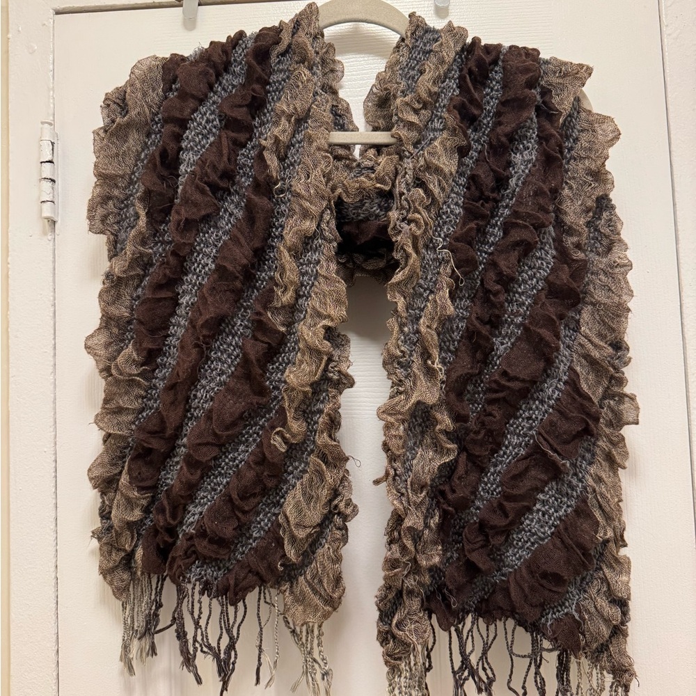 Brown and Gray Ruffled Scarf